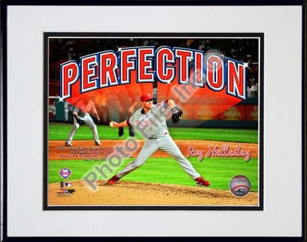 Roy Halladay Perfection Overlay Double Matted 8” x 10” Photograph in Black Anodized Aluminum Frame