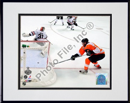 Claude Giroux Game Four of the 2010 NHL Stanley Cup Finals Goal (#15) Double Matted 8” x 10” Photograph in Black Ano