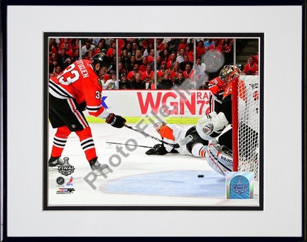Dustin Byfuglien Game Five of the 2010 NHL Stanley Cup Finals Goal (#19) Double Matted 8” x 10” Photograph in Black 