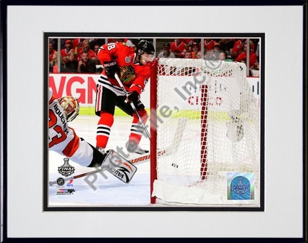 Patrick Kane Game Five of the 2010 NHL Stanley Cup Finals Goal (#20) Double Matted 8” x 10” Photograph in Black Anod
