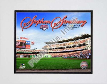 Stephen Strasburg First Pitch First MLB Game 2010 with Overlay Double Matted 8” x 10” Photograph (Unframed)