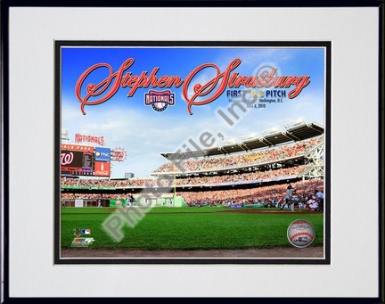 Stephen Strasburg First Pitch First MLB Game 2010 with Overlay Double Matted 8” x 10” Photograph in Black Anodized A