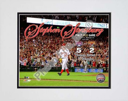 Stephen Strasburg 1st MLB Game With Overlay 2010 Action Double Matted 8” x 10” Photograph (Unframed)