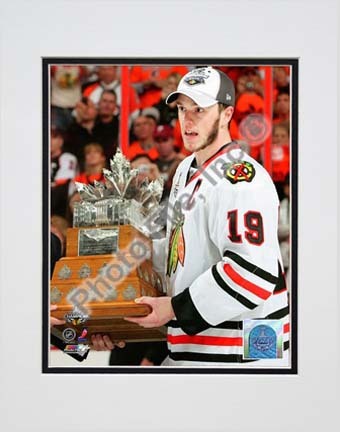 Jonathan Toews with the 2010 Conn Smythe Trophy (#25) Double Matted 8” x 10” Photograph (Unframed)