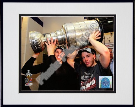 Jonathan Toews & Patrick Kane With the 2010 Stanley Cup (#36) Double Matted 8” x 10” Photograph in Black Anodize