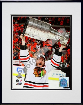 Duncan Keith with the 2010 Stanley Cup (#32) Double Matted 8” x 10” Photograph in Black Anodized Aluminum Frame