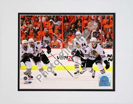 Patrick Kane, Patrick Sharp, & Nick Boynton Celebrate Winning the 2010 Stanley Cup (#24) Double Matted 8” x 10” 