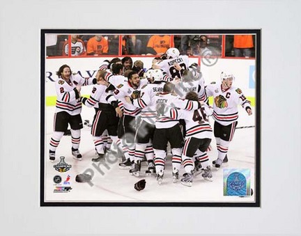 The Chicago Blackhawks Celebrate Winning Game 6 of the 2010 Stanley Cup Finals (#37) Double Matted 8” x 10” Photogra