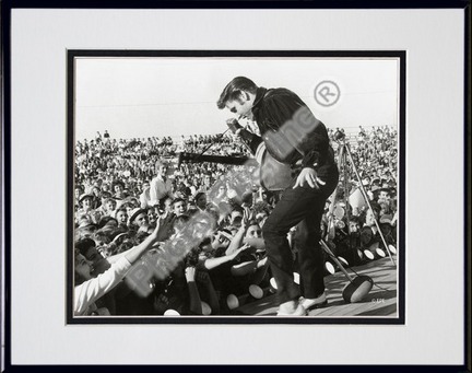 Elvis Presley on stage with fans (#1) Double Matted 8” x 10” Photograph in Black Anodized Aluminum Frame