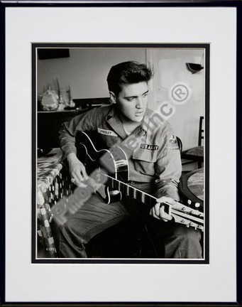 Elvis Presley Wearing US Army Jacket (#2) Double Matted 8” x 10” Photograph in Black Anodized Aluminum Frame