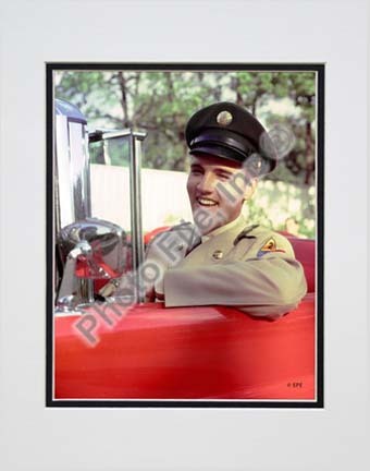 Elvis Presley Sitting in Car Wearing Uniform (#3) Double Matted 8” x 10” Photograph (Unframed)