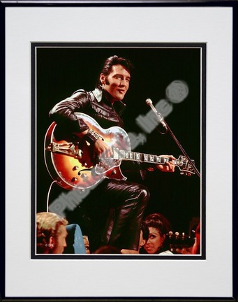 Elvis Presley Wearing Black Leather Jacket (#4) Double Matted 8” x 10” Photograph in Black Anodized Aluminum Frame