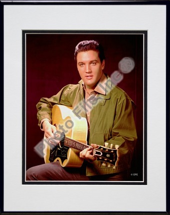 Elvis Presley Wearing Olive Jacket (#8) Double Matted 8” x 10” Photograph in Black Anodized Aluminum Frame