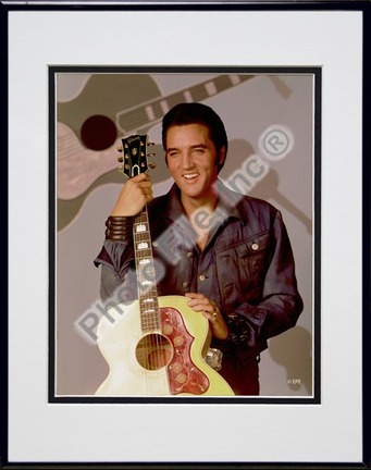 Elvis Presley Holding Gibson Guitar (#9) Double Matted 8” x 10” Photograph in Black Anodized Aluminum Frame