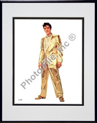 Elvis Presley Wearing Gold Suit (#10) Double Matted 8” x 10” Photograph in Black Anodized Aluminum Frame