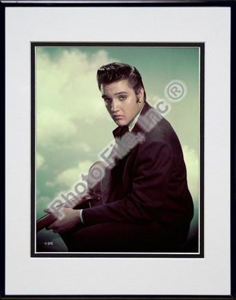 Elvis Presley with Cloud Background (#12) Double Matted 8â€ x 10â€ Photograph in Black Anodized Aluminum Frame