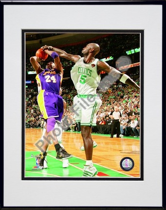Kevin Garnett Game Five of the 2009 - 2010 NBA Finals Action (#12) Double Matted 8” x 10” Photograph in Black Anodiz