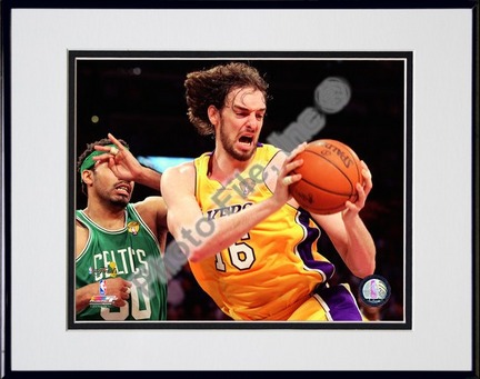 Pau Gasol - 2010 NBA Finals Action Game 6 (#17) Double Matted 8” x 10” Photograph in Black Anodized Aluminum Frame