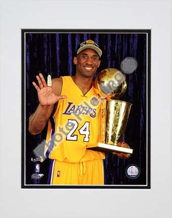 Kobe Bryant - 2010 NBA Finals Game 7 Championship Trophy/5 Fingers in Studio (#27) Double Matted 8” x 10” Photograph