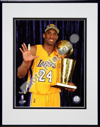 Kobe Bryant - 2010 NBA Finals Game 7 Championship Trophy/5 Fingers in Studio (#27) Double Matted 8” x 10” Photograph