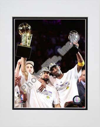 Derek Fisher and Kobe Bryant with Trophies Courtside (#24) Double Matted 8” x 10” Photograph (Unframed)