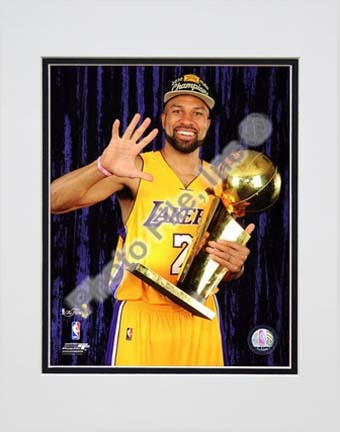 Derek Fisher with Championship Trophy in Studio (#28) Double Matted 8” x 10” Photograph (Unframed)