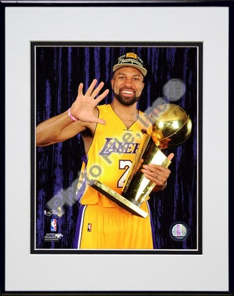 Derek Fisher with Championship Trophy in Studio (#28) Double Matted 8” x 10” Photograph in Black Anodized Aluminum F