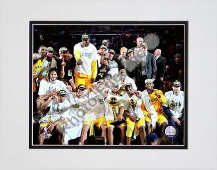 Los Angeles Lakers 2010 Finals "Champs Sit Down Celebration" (#32) Double Matted 8” x 10” Photograph (Unfr