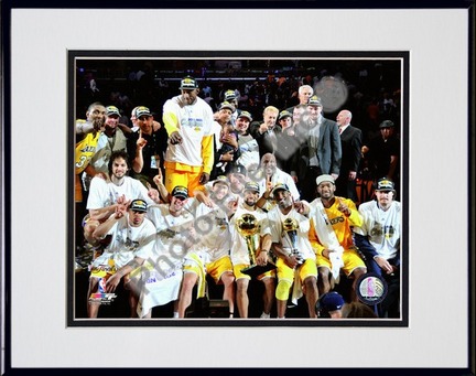 Los Angeles Lakers 2010 Finals "Champs Sit Down Celebration" (#32) Double Matted 8” x 10” Photograph in Bl