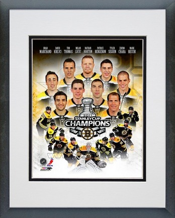 Boston Bruins 2011 NHL Stanley Cup Championship Composite Double Matted 8" X 10" Photograph in Black Anodized 