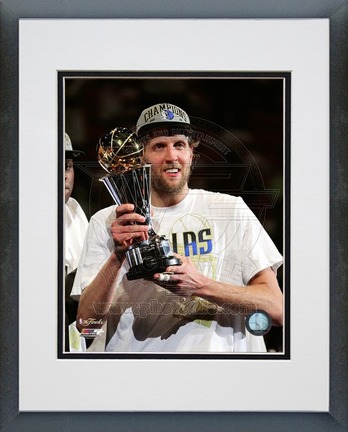 Dirk Nowitzki Dallas Mavericks 2011 NBA Finals "With Championship MVP Trophy" Double Matted 8" X 10"