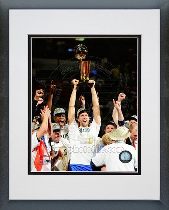 Dirk Nowitzki Dallas Mavericks 2011 NBA Finals "With Championship Trophy" Double Matted 8" X 10" Pho