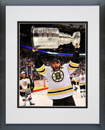 Patrice Bergeron Boston Bruins 2011 NHL Stanley Cup Finals "With the Stanley Cup" (#45) Double Matted 8" 