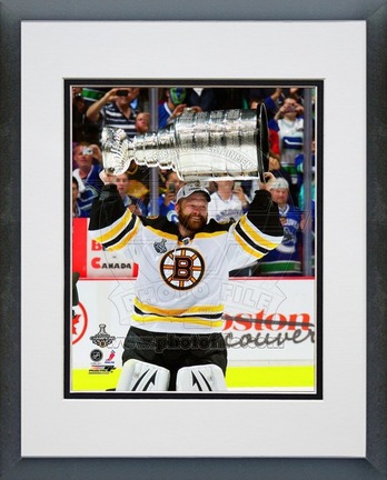 Tim Thomas Boston Bruins 2011 NHL Stanley Cup Finals "With the Stanley Cup" (#43) Double Matted 8" X 10&q