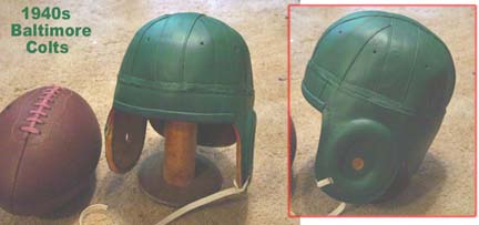 1940s Old Baltimore Colts Green / Blue Stripe Leather Football Helmet
