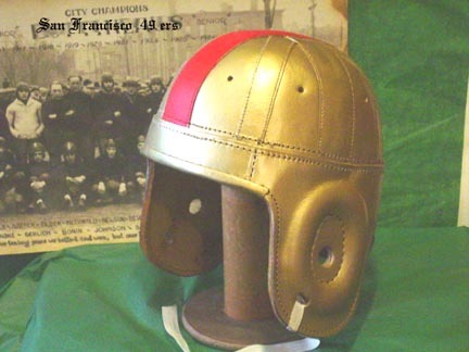 AAFC Old San Francisco 49ers Gold / Red Stripe Leather Football Helmet