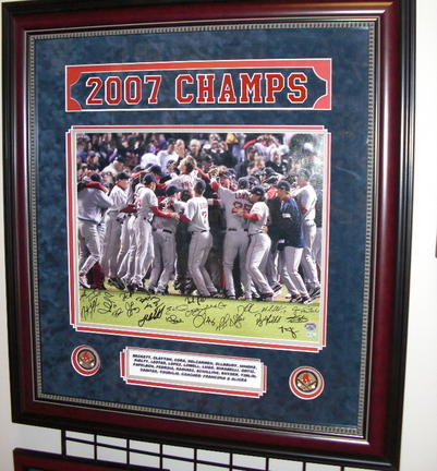Boston Red Sox 2007 World Series Celebration Team Signed 16" x 20" Photograph with 22 Signatures Mahogany Fram