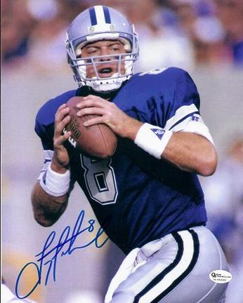 Troy Aikman "Holding Ball" Autographed Dallas Cowboys 8" x 10" Photograph (Unframed)