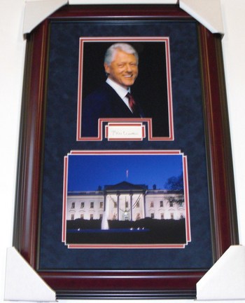 Bill Clinton Autographed cut Custom Framed with 8" x 10" Photographs 