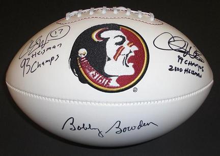 Bobby Bowden, Charlie Ward, and Chris Weinke TRIPLE Autographed FSU Seminoles Football