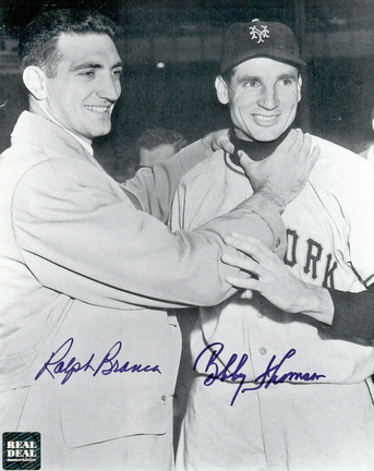 Bobby Thomson and Ralph Branca Autographed "Choking" Black and White 8" x 10" Photograph (Unframed)