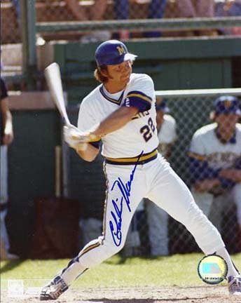 Charlie Moore Autographed Milwaukee Brewers "Swinging" 8" x 10" Photograph (Unframed)