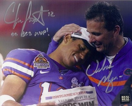 Chris Leak and Urban Meyer Inscription Autographed Florida Gators National Championship 8" x 10" Photograph wi