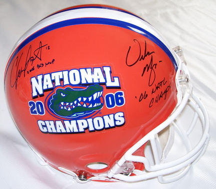 Chris Leak and Urban Meyer Autographed Florida Gators National Championship Logo Full Size Authentic Helmet with "2