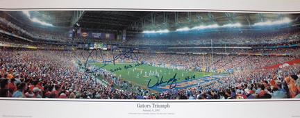 Chris Leak AND Urban Meyer Dual Autographed Florida Gators National Championship 13" x 39" "Action" 