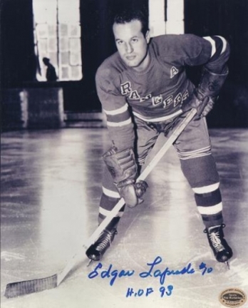 Edgar Laprade Autographed New York Rangers 8" x 10" Photograph Hall of Famer (Unframed)