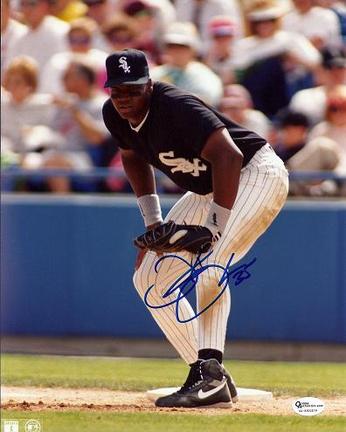 Frank "The Big Hurt" Thomas "Black Jersey" Autographed Chicago White Sox 8" x 10" Photogra