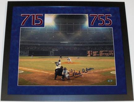 Hank Aaron Autographed Atlanta Braves 16" x 20" Photograph Home Run #715 CUSTOM FRAMED
