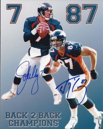 John Elway and Ed McCaffrey DUAL Autographed Denver Broncos 8" x 10" Photograph (Unframed)