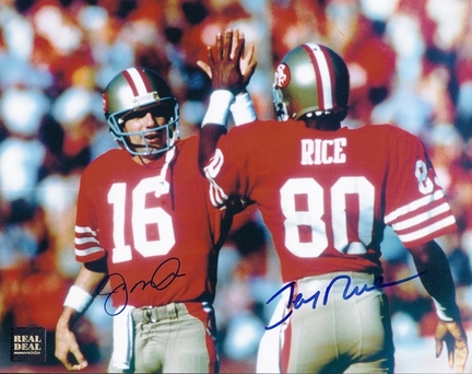 Joe Montana and Jerry Rice DUAL Autographed San Francisco 49ers 8" x 10" Photograph (Unframed)